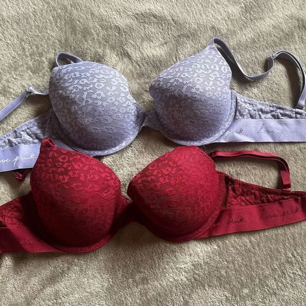 Victoria Secret Pink Set of Two Bras 34D Red and Blue